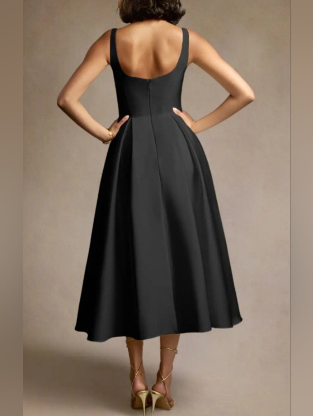 NWT Azazie "Olivia" Black Pleated Midi Dress Womens Plus Size 24 - Picture 2 of 4